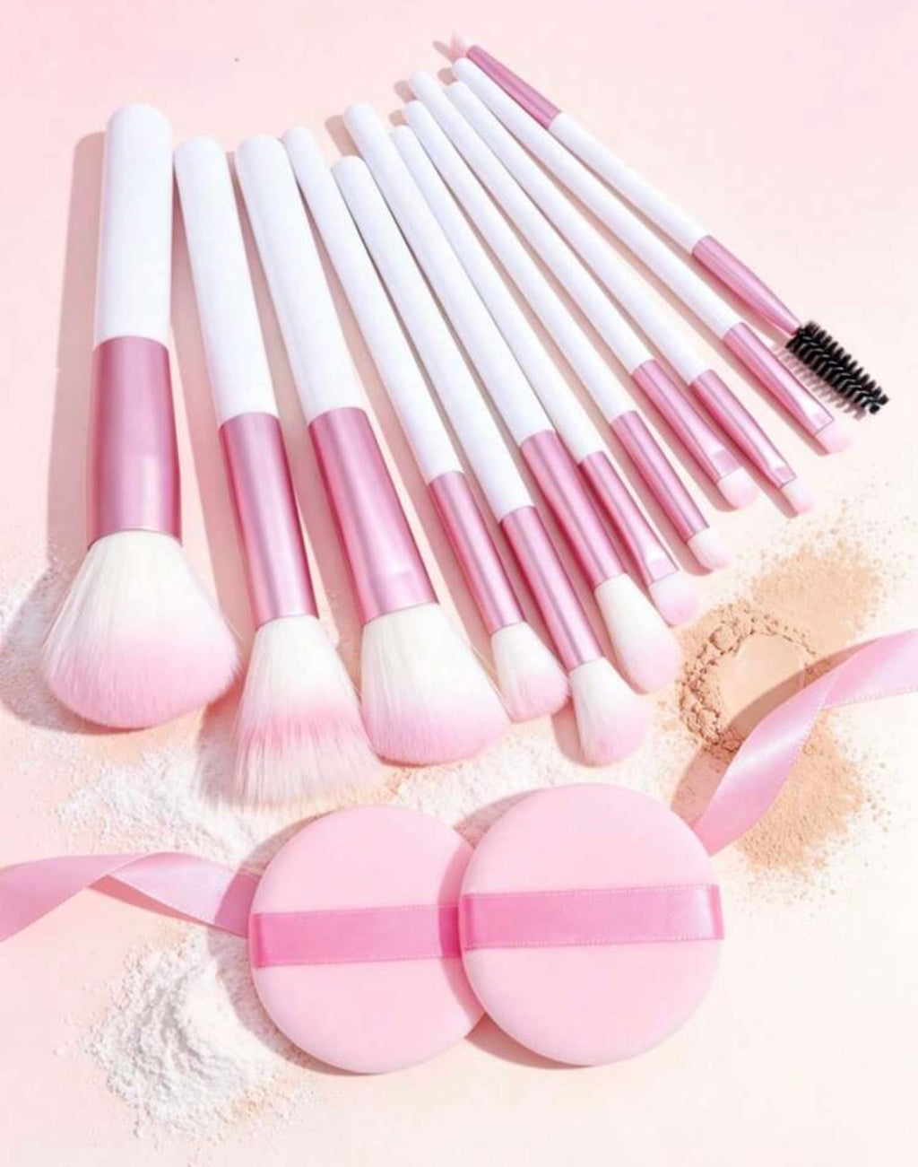 Pink & White 12-Piece Makeup Brush Set