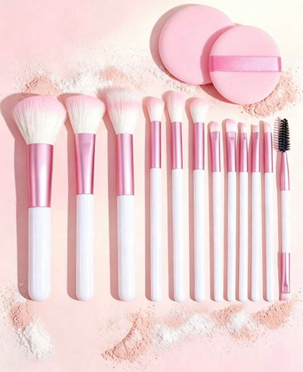 Pink & White 12-Piece Makeup Brush Set