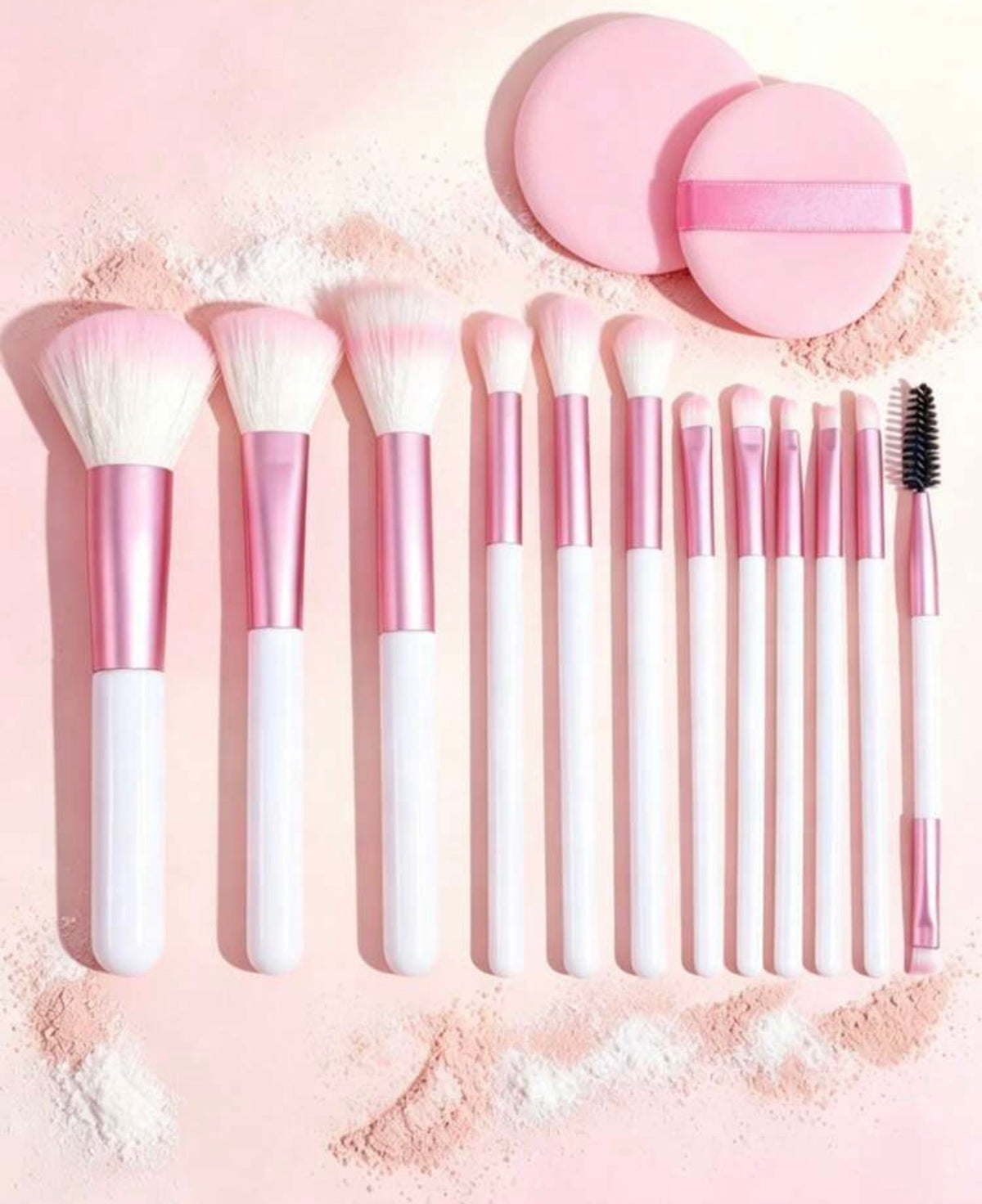 Pink & White 12-Piece Makeup Brush Set