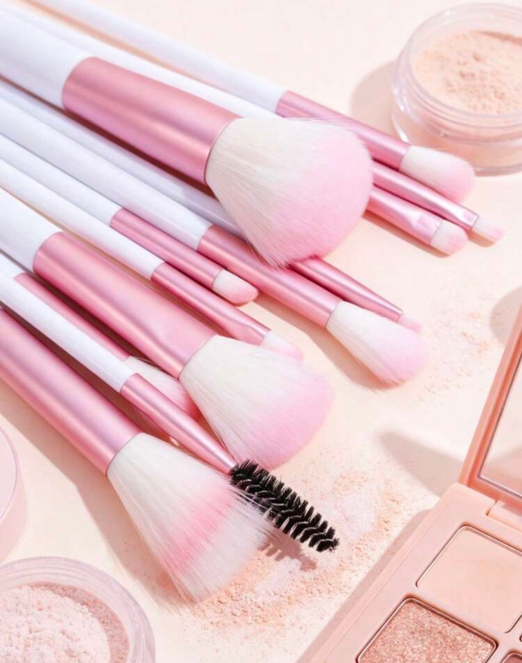Pink & White 12-Piece Makeup Brush Set