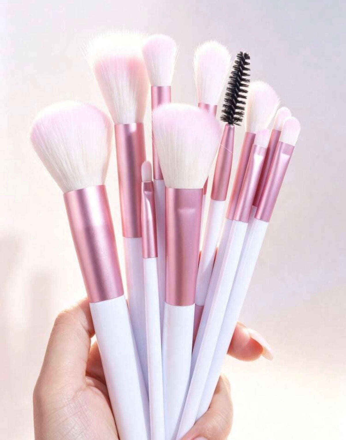 Pink & White 12-Piece Makeup Brush Set