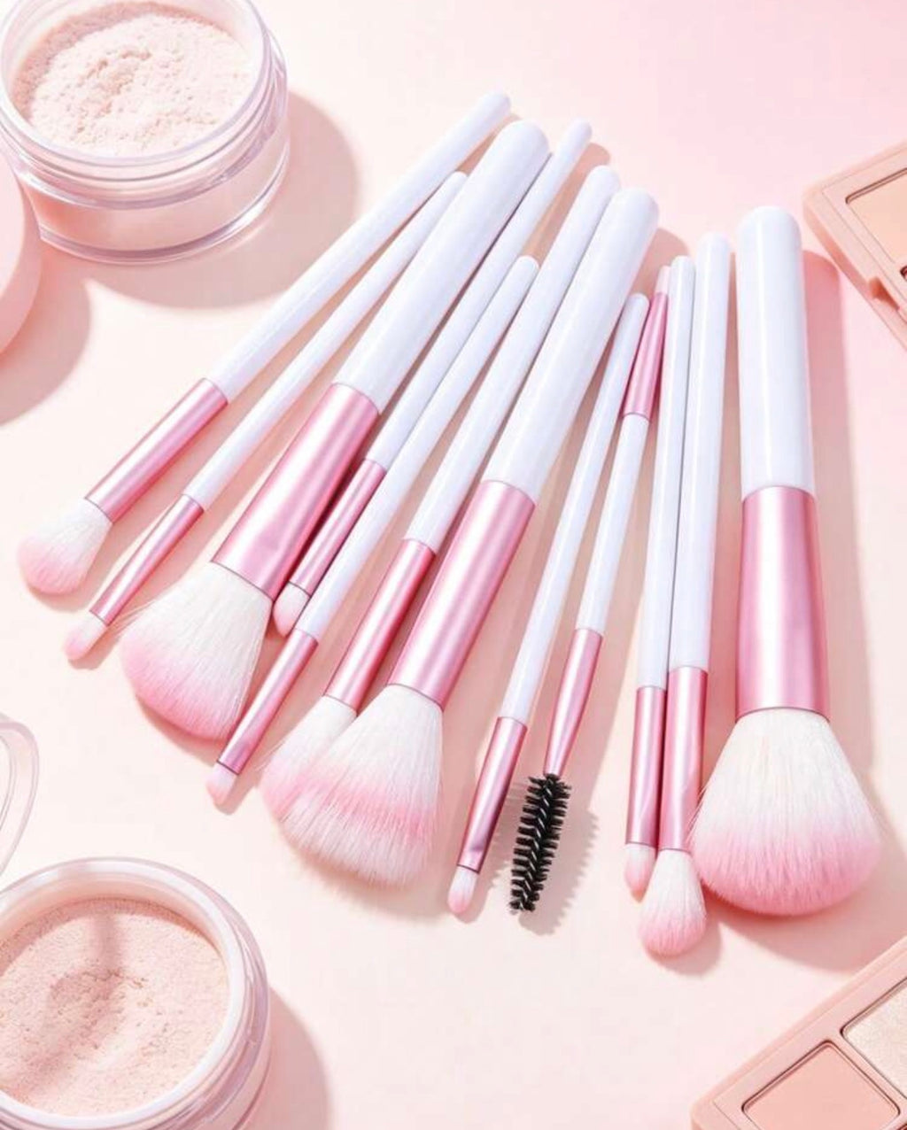 Pink & White 12-Piece Makeup Brush Set